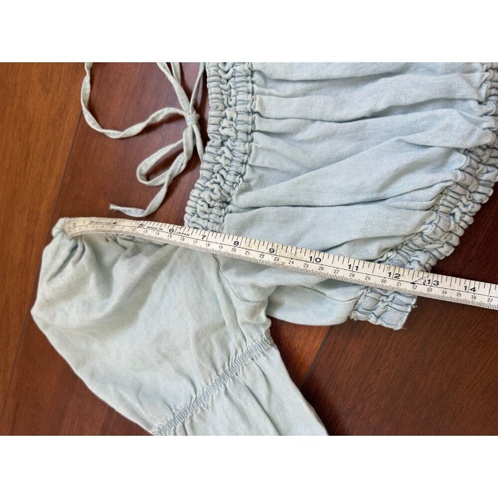 Zara Linen Blend Crop Top Womens Medium Light Blue Peasant Festival Peasant - Picture 5 of 5